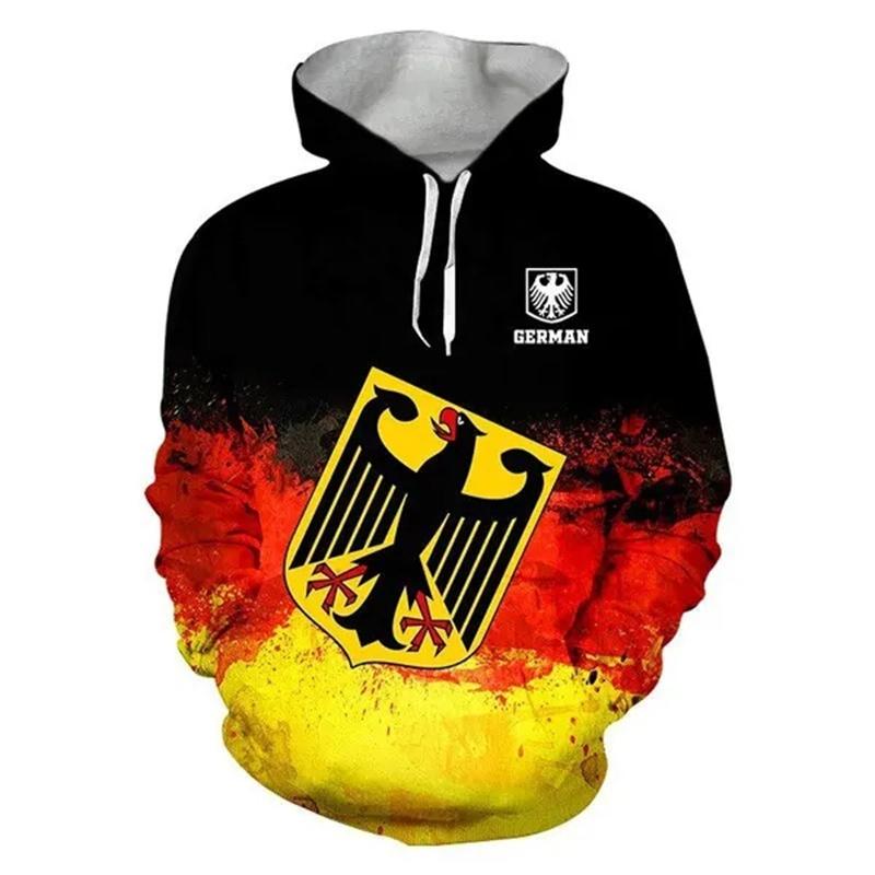 Autumn 3D German Flag National Emblem Pattern Printed Hoodies Fashionable Casual Sports Long Sleeved Men's Hooded Sweatshirts