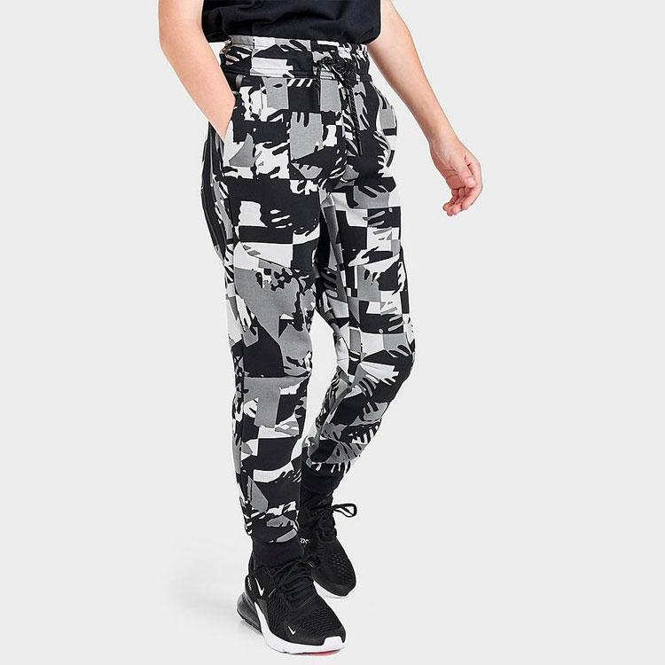 Nike Geometric Pattern All Over Print Drawstring Casual Knit Sports Pants Kids bottoms Black DM8070-077