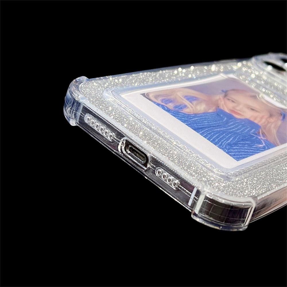Glitzerndes Papier-Kartenetui für iPhone 14 11 13 12 Pro Max X XR XS Max 7 8 Plus Weiche Silikon-Geldbörse Klare transparente Abdeckung