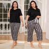 Plus Size Pajamas for Women 2 Piece Sleepwear Set Comfy V Neck Short Sleeve Shirt and Drawstring Long Pants Lounge Wear Home Sleeping Suites
