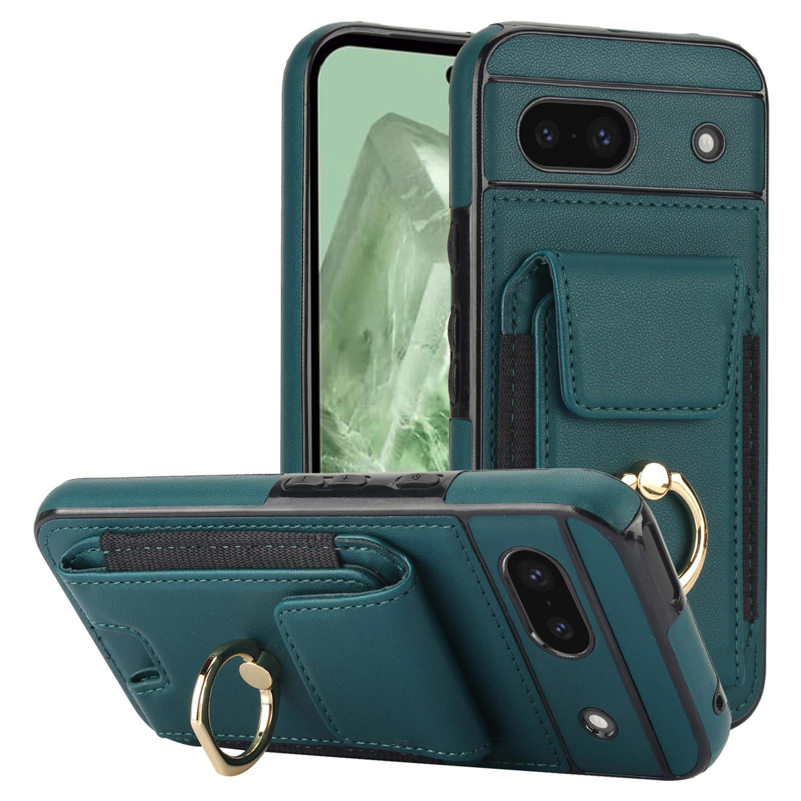 

For Google Pixel 8a Kickstand Case PU Leather+TPU Phone Cover with Card Slots Green