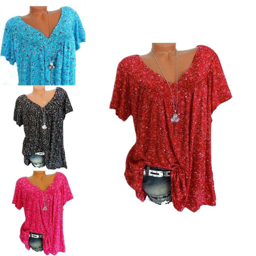 Stylish Women V Neck Floral Tee T-shirts With Plus Size Options For Summer Comfort