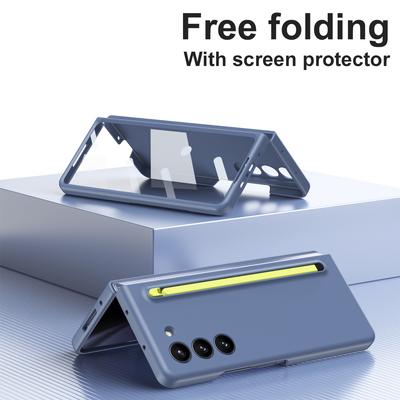 Double Frame Case Glossy Film Hard Back Pen Slot Protection Cover For Samsung Galaxy Z Fold 6 5 4 3 Protector Fashion Business