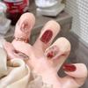 24 Stück Rose Glitzer Kurze Quadratische Falsche Nägel mit Gelee-Kleber Abnehmbare Künstliche Fingernägel Vollabdeckung Aufdrücken Künstliche Nägel
