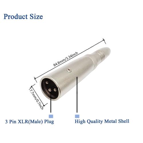 Voluty Tek XLR To 1/4" 3-Pin XLR Male Adapter To 6.35mm Female Adapter Compatible with Microphones, Stereos, and Mixers (2pcs)