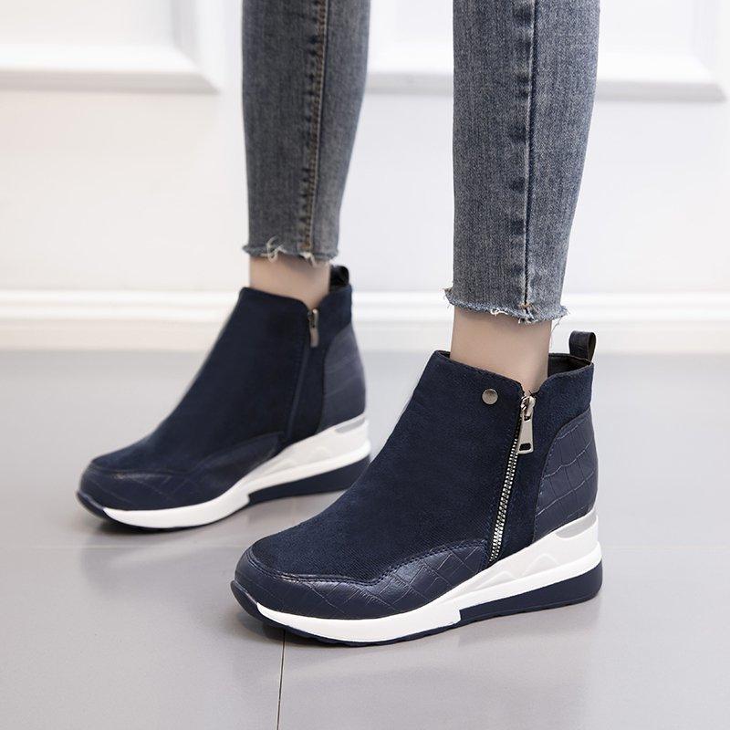 new Boots Fashion Autumn Winter Zipper Warm Plush Solid Platforms Korean Casual Short Ankle Boots Cotten Shoes Women Wedge Snow