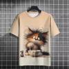 3D Printed Funny Animal T-Shirt Men's Cute Cat Pattern T Shirts Casual Loose Streetwear Short Sle