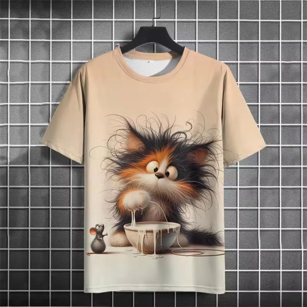 3D Printed Funny Animal T-Shirt Men's Cute Cat Pattern T Shirts Casual Loose Streetwear Short Sle
