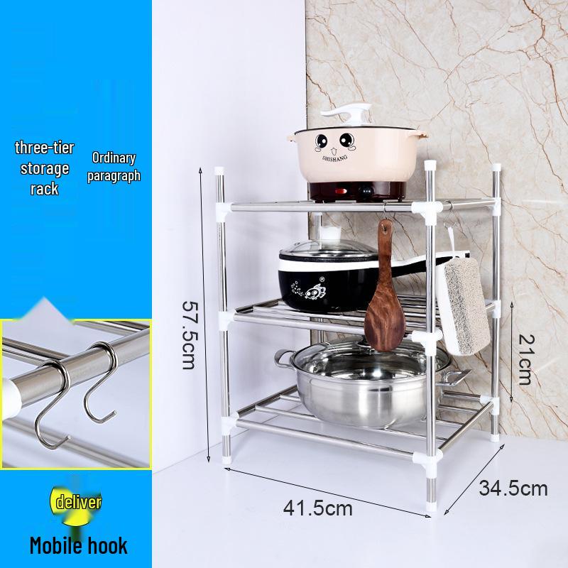 Mehrschichtiges Edelstahl-Bodenregal für Küche und Badezimmer zur Aufbewahrung von Becken und Töpfen