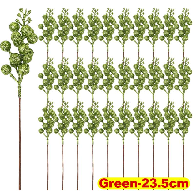 

Christmas Artificial Glitter Red Berries Branches Gold Powder Holly Berry Fake Flowers Xmas Tree Ornaments Party Home Decoration 2PCS зелёный