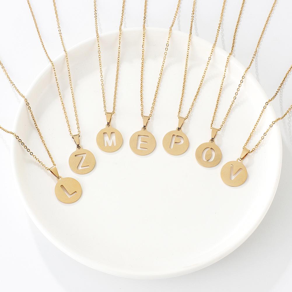 Stainless Steel Gold Plated Cutout Letter Necklace