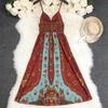 Abito Maxi da Donna Scollo a V Senza Maniche Vita Alta Elegante Stampa Floreale Vestito Estivo
