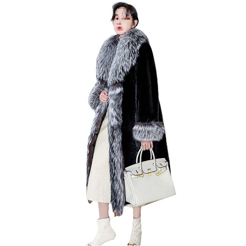 Women's Mink & Fox Fur Trench Coat - Long, Warm, Casual Plus Size Winter Coat with Large Collar
