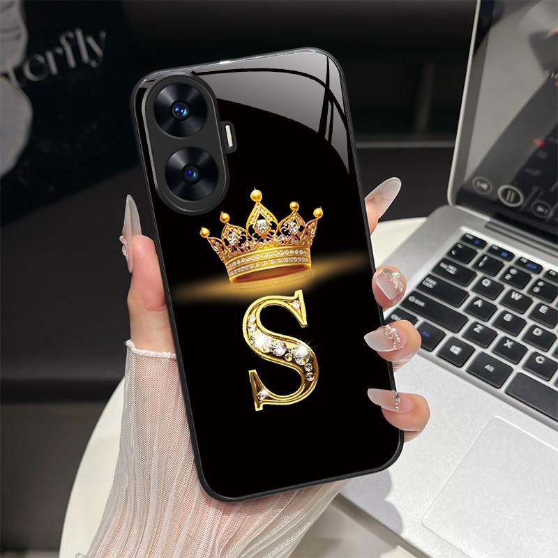 For Realme C55 4G Case Fashion Letters Hard Tempered Glass Back Covers For Realme Narzo N55 NarzoN55 C55 RMX3710 Phone Shell