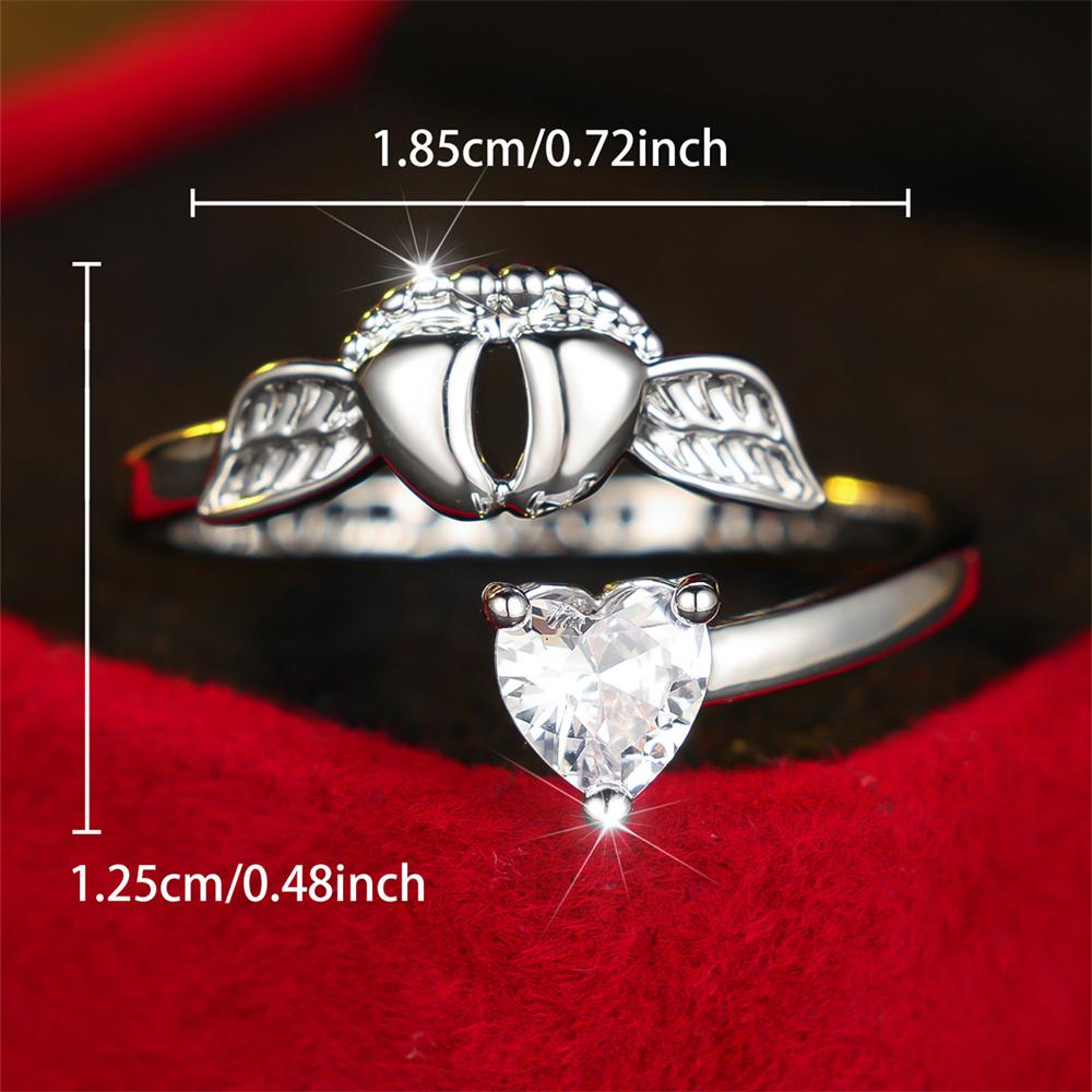 White Zircon Heart Stone Cute Small Foot Opening Rings For Women Vintage Copper Color Ring Wedding Jewelry Valentine'S Day Gifts
