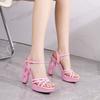 Fashion Women's 12CM Sexy Elevator Sandals - Clear Platform Nightclub Shoes for Fashion Shows Non-Slip Square Toe Car Model