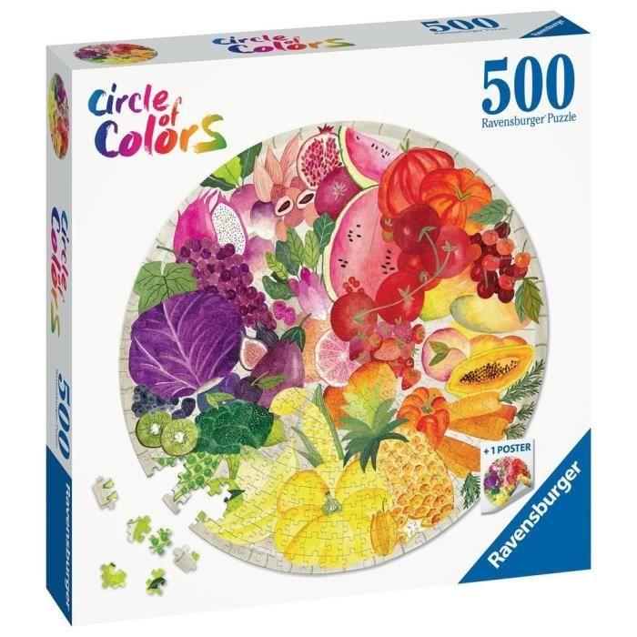 Round Puzzle 500 Pieces Fruits and Vegetables, Circle of Colors, Abstract, Adult, Ravensburger