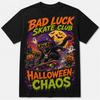 Funny Halloween Skateboard T-Shirt with Skeleton, Vampire, Zombie, and Ghost Print