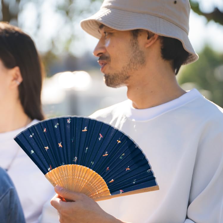 Patterns Paisley Folding Fan In Gift with Storage Perfect for and Heatstroke Wpc. Box, Men's, Case, Stylish, Commuting, School, Yukata, Festivals,