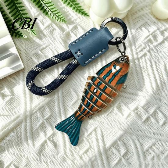 Car Key Pendant Multi-jointed Fishing Lure Keychain, Artificial Swimbait Ring with Braided Rope, Tackle Bag Charm Vintage Fish Keychain Charm,
