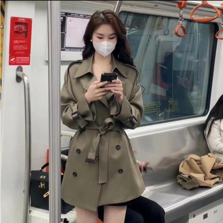 Women's 2025 Spring/Autumn French Trench Coat: British Style, Double-Breasted, Over-the-Knee, Mid-Length, Loose Fit