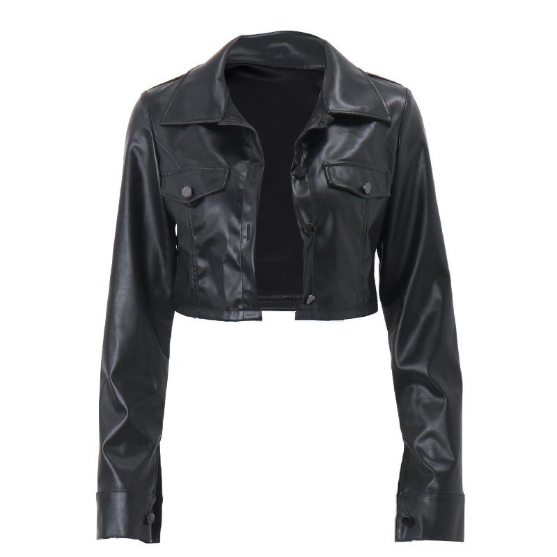 Veste Biker Révélatrice d'Automne pour Femme Veste Courte à Simple Boutonnage et Manches Longues