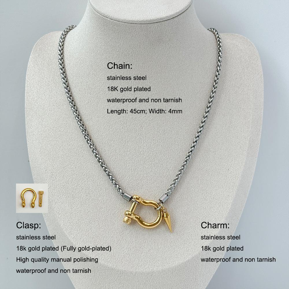 Non Tarnish Waterproof Jewelry 18K Gold Plated Stainless Steel Rope Chain Choker Necklace Two Tone Horseshoe Necklace YF3383