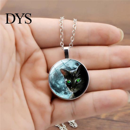 Vintage Dámské šperky Kočka vzor Faux Cabochon Přívěsek svetr Řetízkový náhrdelník