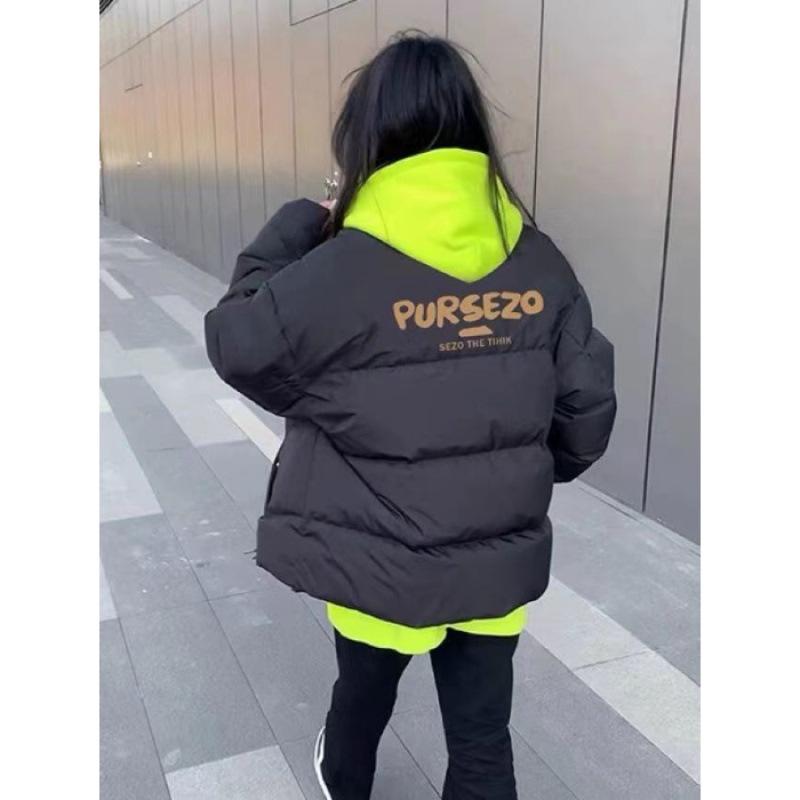 

Winter Stand-Collar Cotton Jacket - Korean Lazy BF Style, American Niche, Versatile, Thickened Student Bread Jacket Large чёрный