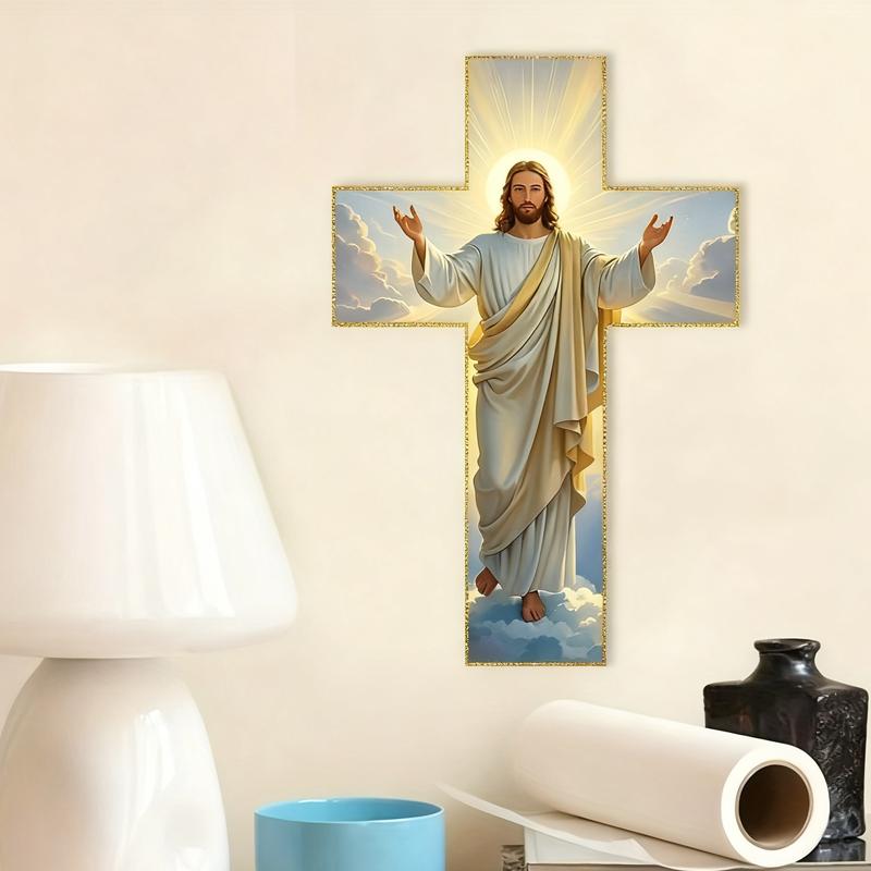 1pc Christ Jesus Wooden Wall Hanging Cross, Wooden Wall Art Decoration, Home Religious Decoration, Suitable for Living Room