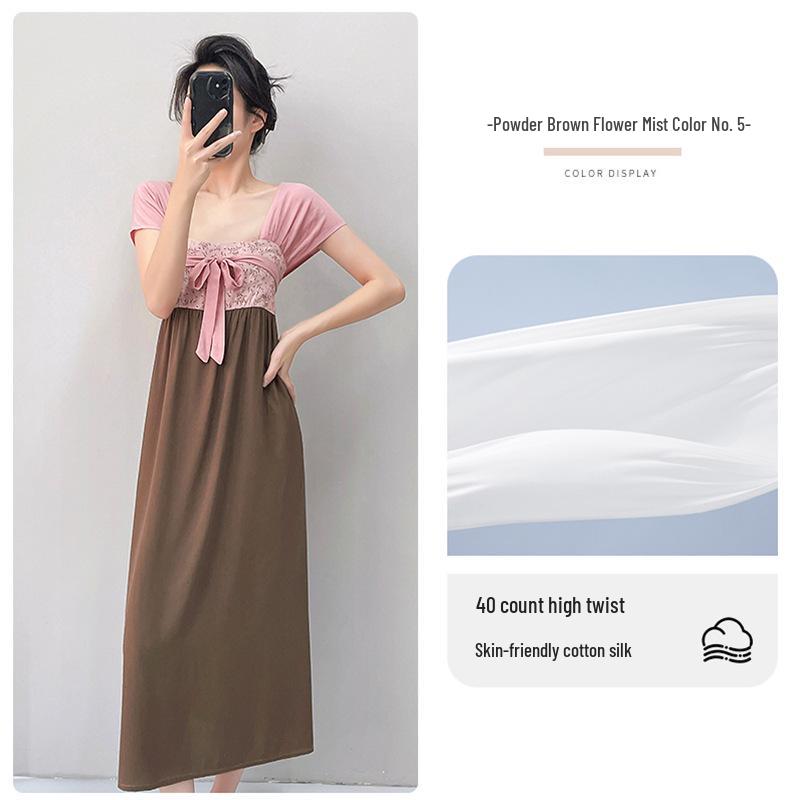 

Women s Cotton Silk Pajama Dress: Summer Short Sleeve, Square Neck, New Chinese Style, Rayon, Home Wear or Outdoor Wear. One Size (40-75 kg)