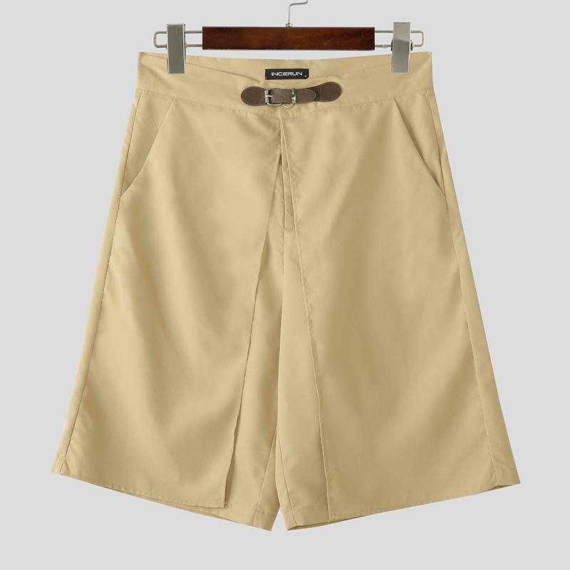 

INCERUN Men Zipper Button Waist Layers Casual Half Wide Leg Short Pants Shorts 4XL хаки