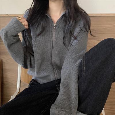 Women's Long-Sleeve Knitted Cardigan: Autumn/Winter 2022 Slim-Fit Sweater Jacket with Lapel