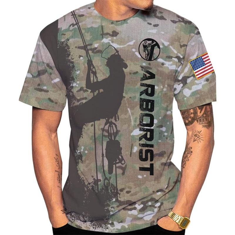 Personalisiertes Namens-3D-Druck-Baumpfleger-T-Shirt für Männer Holzfäller Kurzarm-Arbeitsshirts Cosplay Baumkletterer Holzfällerhemden
