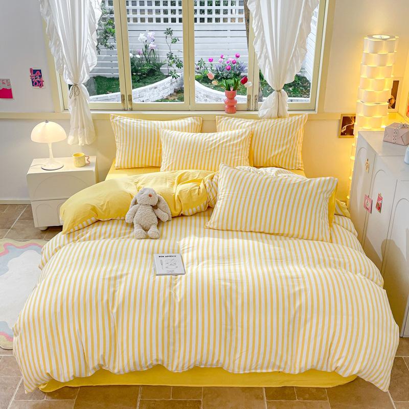 Girl Heart Fresh Small Floral Bedding Four-piece Set Washed Cotton Dormitory Bed Single Three-piece Set