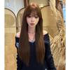 Women's Long Straight Wig with Bangs, Warm Tea Chestnut Brown - Full Head Coverage, Fluffy, Sweet or Cool Look