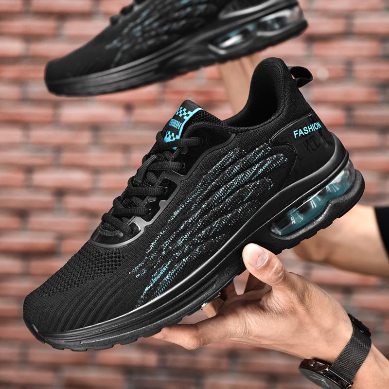 Men's Casual Actual Sports Shoes Breathable Mesh Cloth Lightweight Air Cushion Shock Absorbing Rebound Large Size Running Shoes