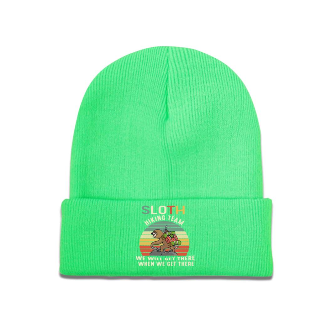 Sloth Hiking Team We Will Get There When We Get There Knitted Caps for Women Unisex Beanies Winter Hats Outdoors Camping Melon Cap
