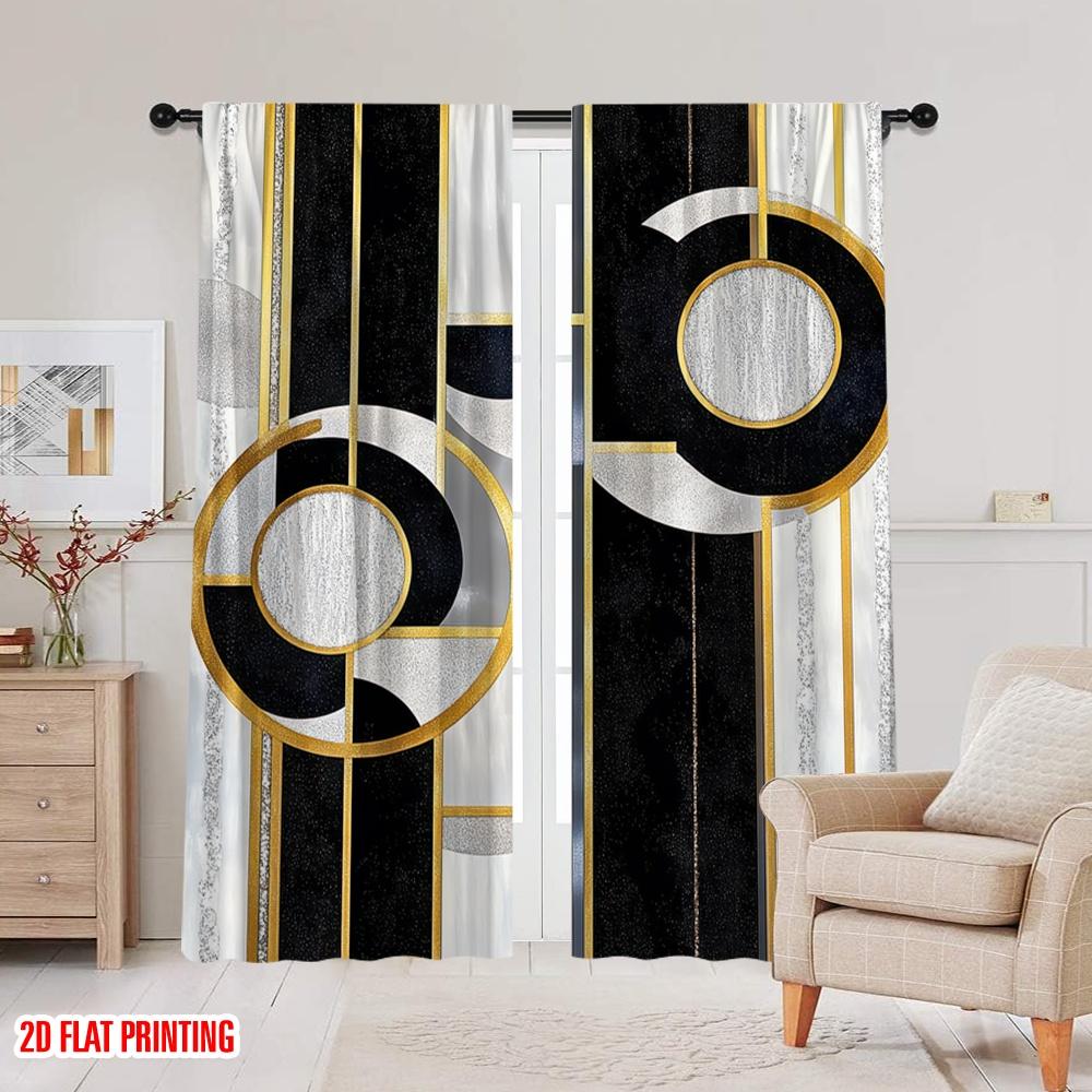2D flat printing 2Pcs Geometric Texture Digital Printed Window Curtains Polyester Material Suitable For Living Room Kitchen