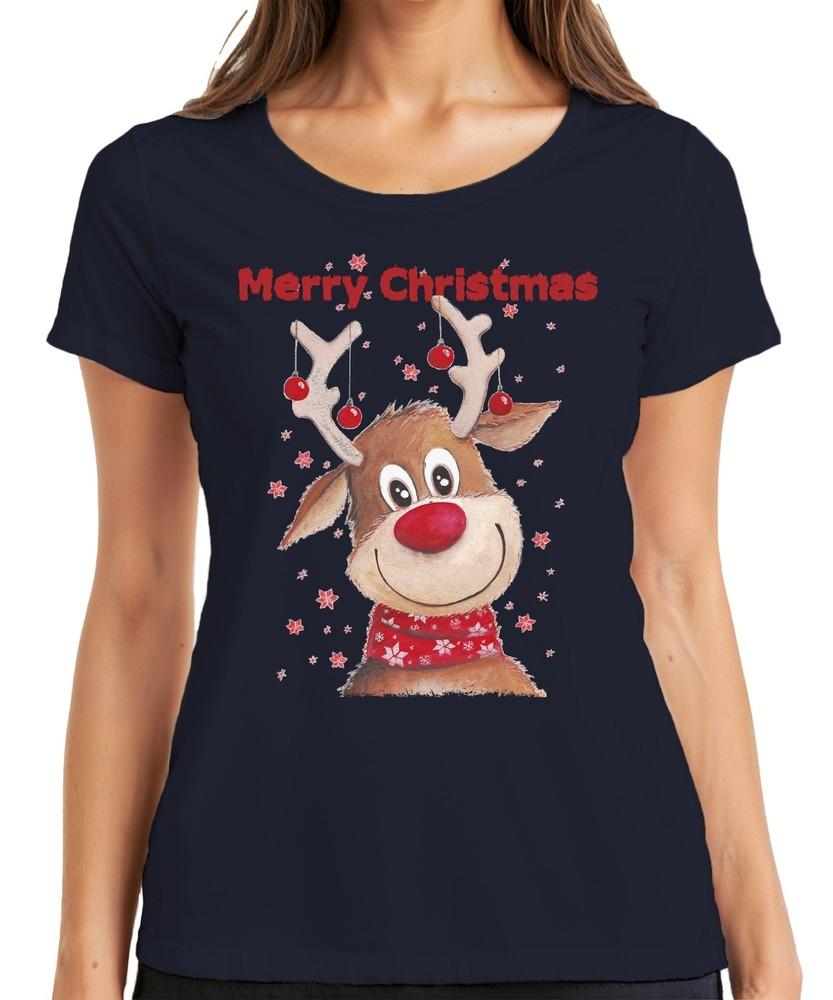 Merry Christmas Cute Reindeer Christmas Xmas Gift Xmas Ladies T S