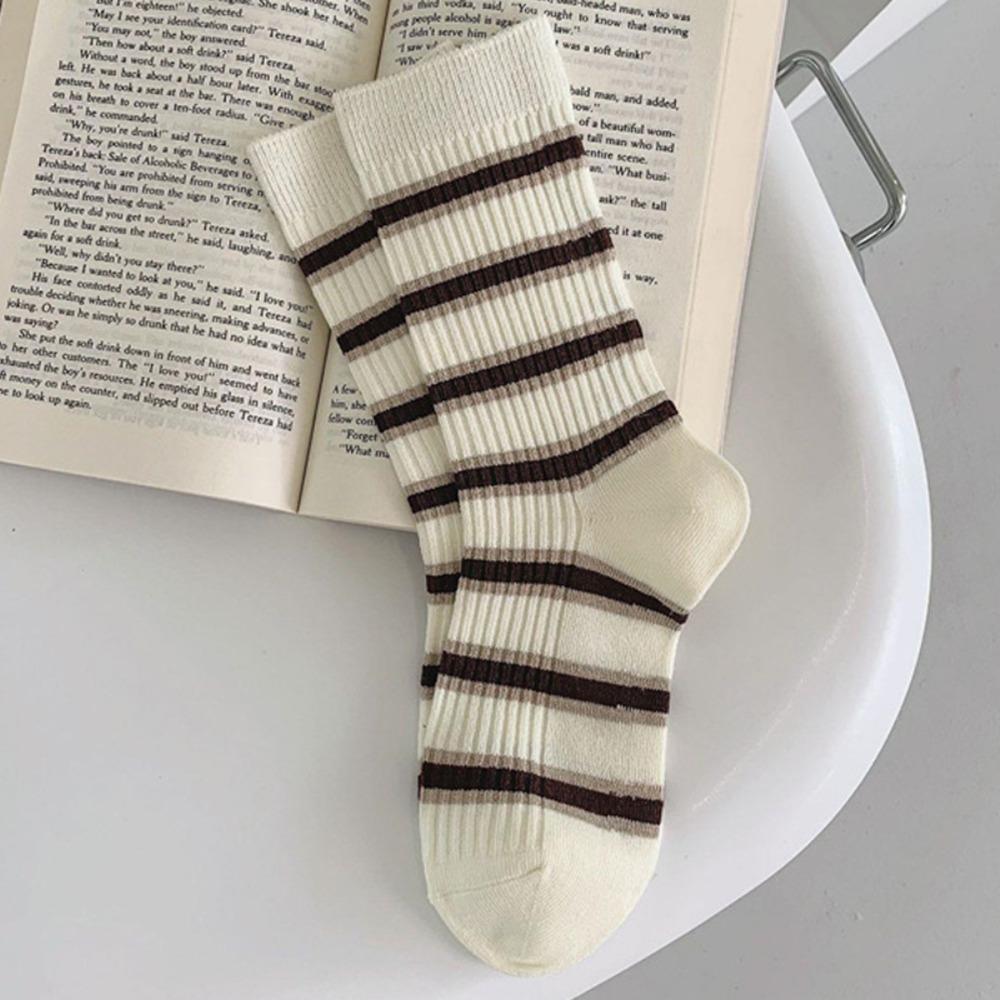 

Knitted Stripe Socks Double-layer Slouchy Socks Retro Seamless Socks For Women Girls 4