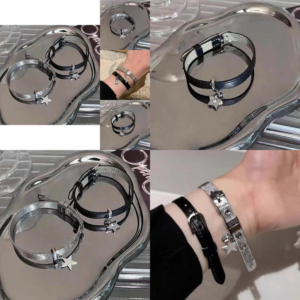 Trendy Y2k Star Charm Bracelet Adjustable Leather Star Wristband Fashionable