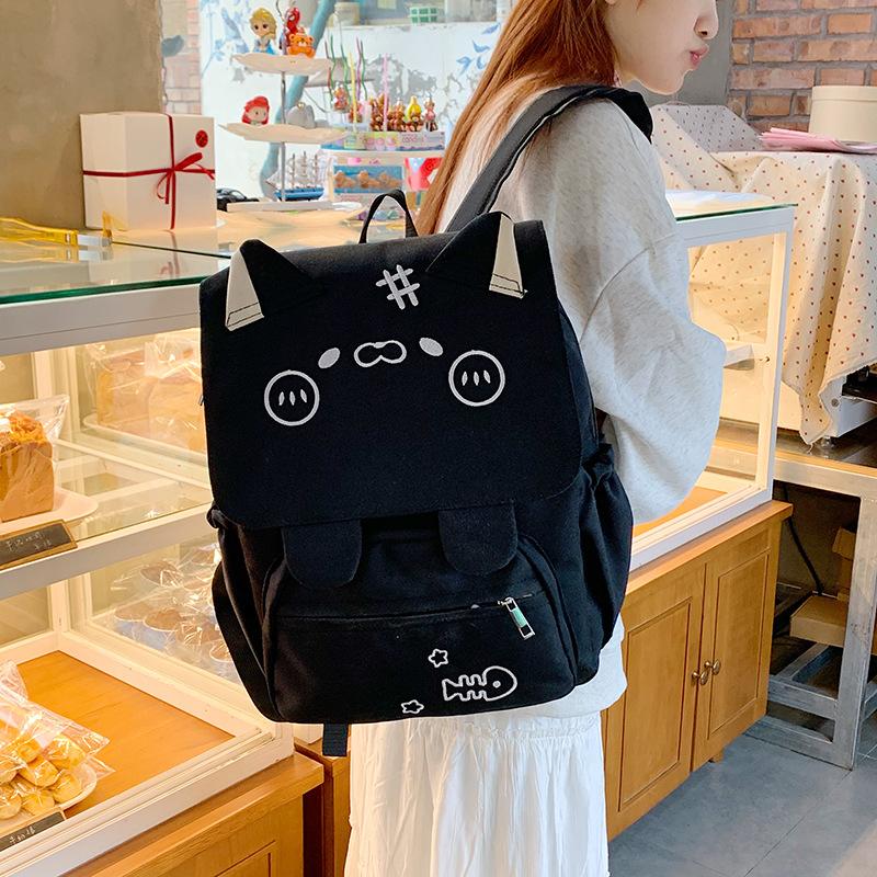 School Bag 2025 New Japanese Cute Printed Kitten Backpack Large Capacity Versatile School Bag Casual Simple Travel Backpack