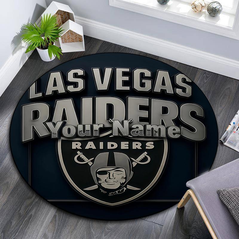 Custom Name,Las Vegas Raiders pattern round rug,Carpet Rug for Living Room Bedroom Playroom ,Non-slip Floor Mat,Holiday Gifts and Birthday Gifts.
