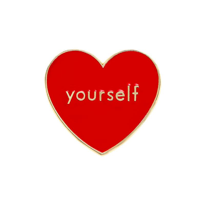 New Crossborder Cartoon Enamel Alloy Love Heart Brooch Love Yourself English Word Shape Badge Decoration For Backpack Clothing