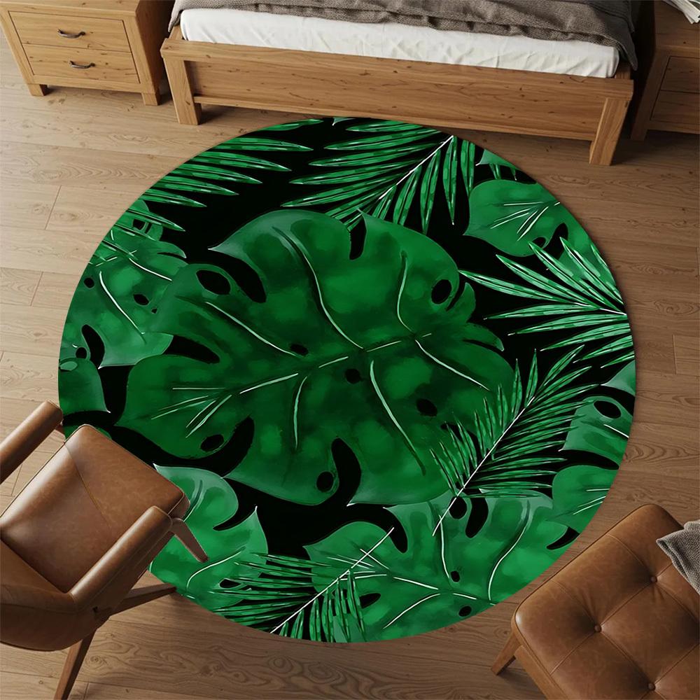 1pc Tropical Leaves Round Chair Mat Area Rug - Non-Slip, Floor Mat for Office, Bedroom, and Indoor Decor C1125174