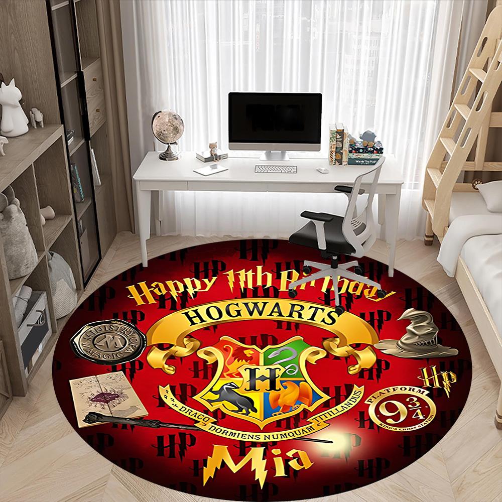 1PC Harry Potter Theme Office Round Rug - Perfect for Office or Study Decor, Machine Washable, Non-Slip Backing, Decorative Floor Mat