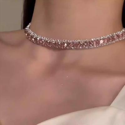 Elegant Rhinestone Inlaid Square Clavicle Necklace Set - Stylish, High-End Design for Women