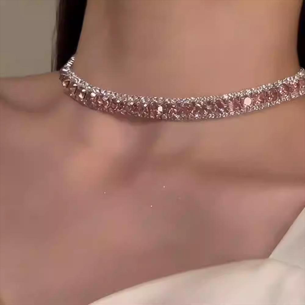 Elegant Rhinestone Inlaid Square Clavicle Necklace Set - Stylish, High-End Design for Women