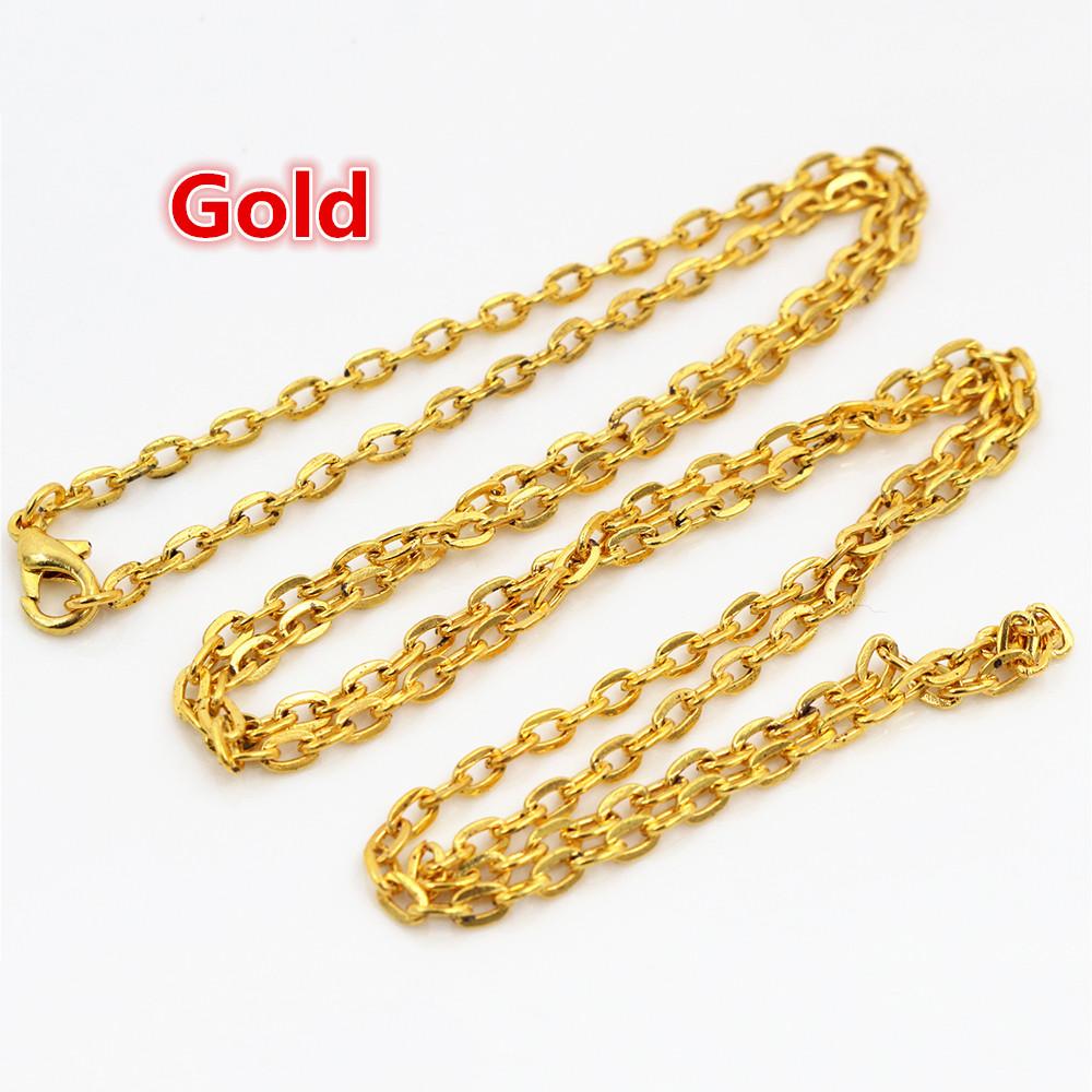 

5pcs/lot 4*3mm Diameter 50 cm 70cm Length 8 Colors Plated Handmade Flattened Chain Necklace Connector For Charms Base and Tray 50CM length золотой